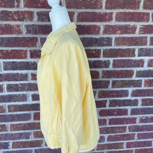 Kim Rogers Yellow Linen Blend 3/4 Sleeve Open Top Size  Petite Large - Picture 9 of 10